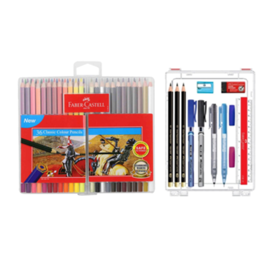 Faber-Castell Classic Colour 24L Pencils (Slim Flexi) + Stamp Markers Set & Examination Set